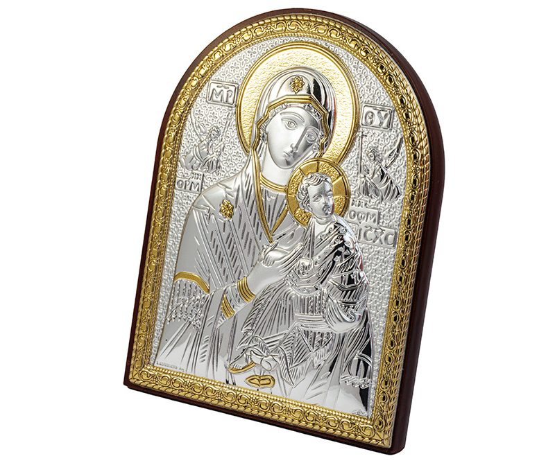 Quadro Madonna del Perpetuo Soccorso in argento bilaminato dorato