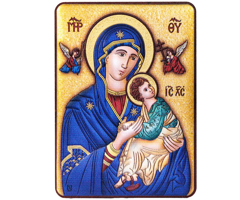 Quadro Madonna del Perpetuo Soccorso in argento bilaminato colorato