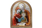 Quadro Sacra Famiglia argento bilaminato e dettagli colorati