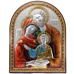 Quadro Sacra Famiglia argento bilaminato e dettagli colorati