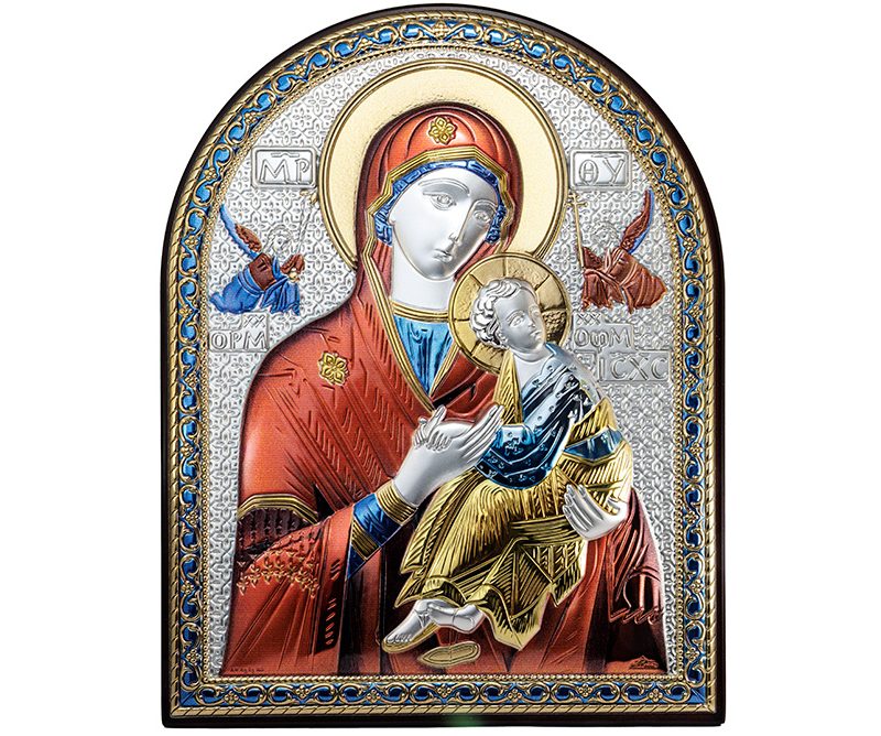 Quadro Madonna del Perpetuo Soccorso in Argento bilaminato e dettagli colorati