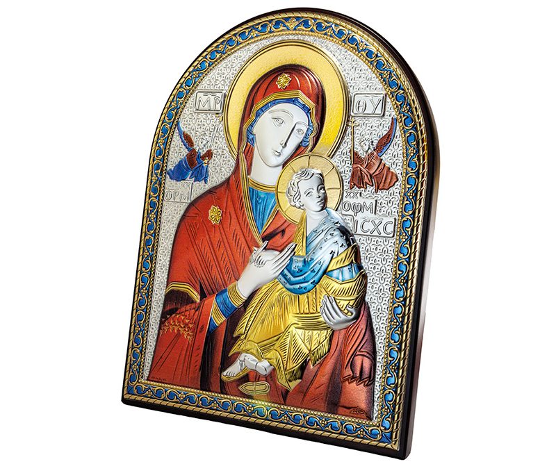 Quadro Madonna del Perpetuo Soccorso in Argento bilaminato e dettagli colorati