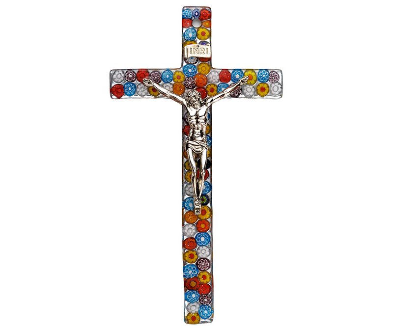 Crocifisso in vetro di Murano millefiori