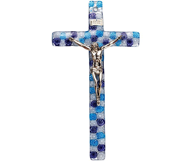 Crocifisso in vetro di Murano millefiori