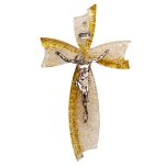 Crocifisso Fiocco in vetro di Murano e dettagli scintillanti oro
