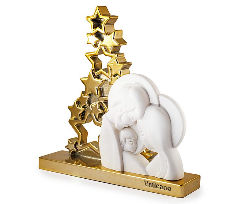 Statua della Sacra Famiglia con albero stilizzato oro
