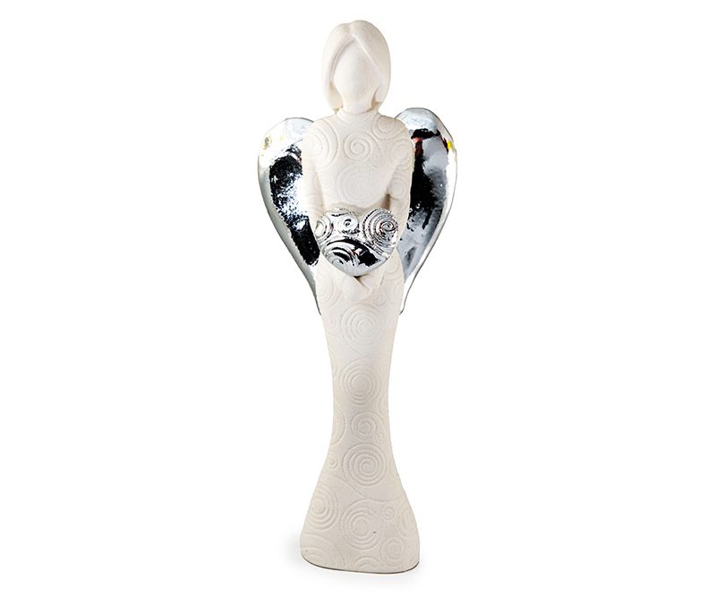 Statua dell'Angelo Custode con cuore dettagli argento