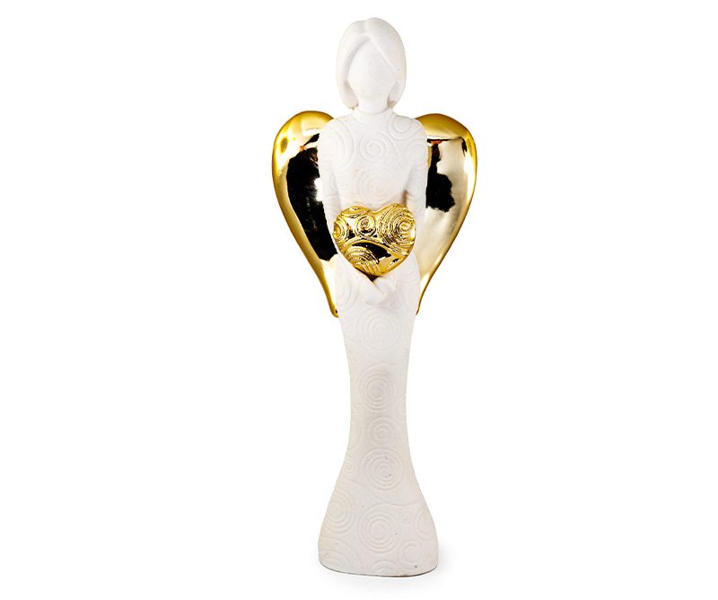 Statua dell'Angelo Custode con cuore dettagli oro
