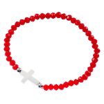 Bracciale elastico con cristalli rossi e crocetta madreperla