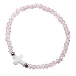Bracciale elastico con cristalli rosa e crocetta madreperla