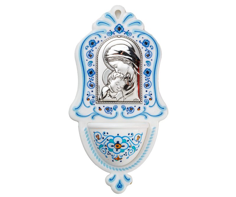 Acqusantiera con la Madonna con Bambino bilaminato argento