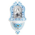 Acquasantiera con la Madonna di Ferruzzi bilaminato argento