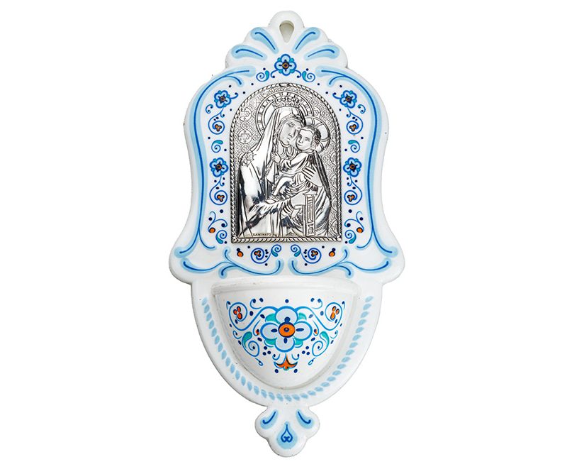 Acquasantiera con la Madonna del Carmine bilaminato argento