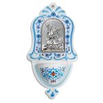Acquasantiera con San Michele bilaminato argento