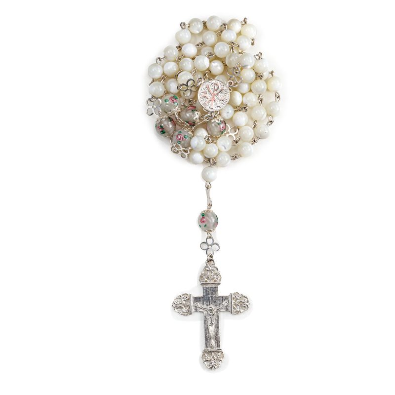 Rosario in Argento 925 con Grani in Madreperla e Vetro di Murano