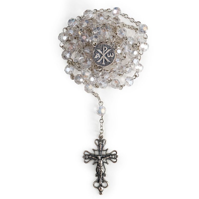 Rosario in Argento 925 con grani in Cristallo trasparente