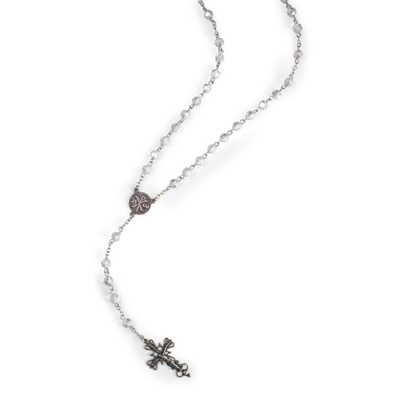 Rosario in Argento 925 con grani in Cristallo trasparente