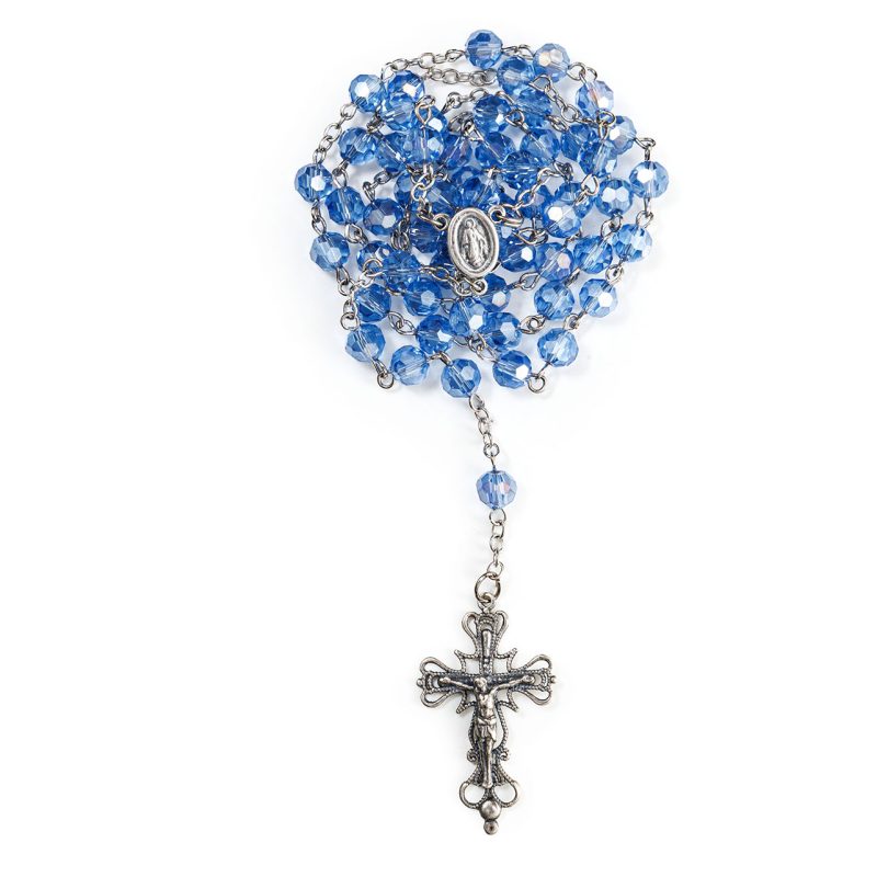 Rosario in Argento 925 con grani in Cristallo celeste