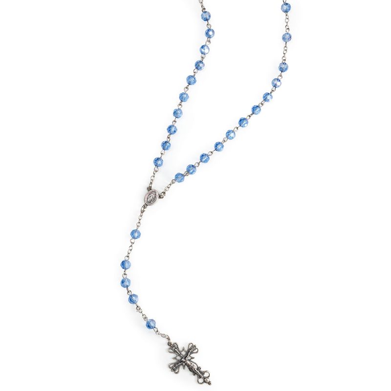 Rosario in Argento 925 con grani in Cristallo celeste