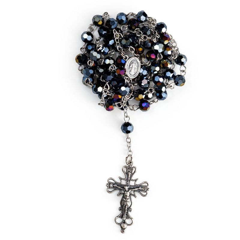 Rosario in Argento 925 con grani in Cristallo nero