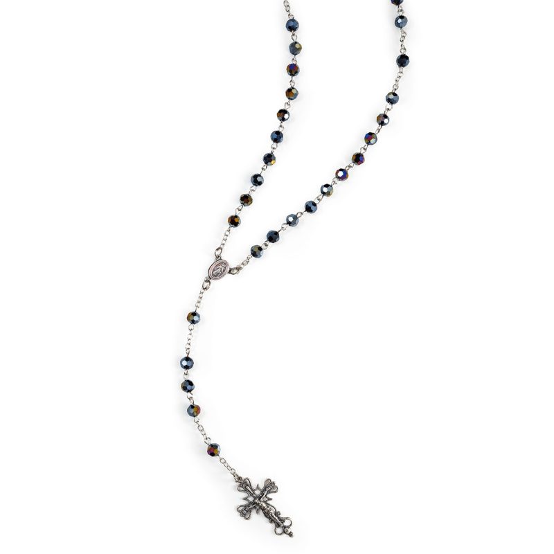 Rosario in Argento 925 con grani in Cristallo nero