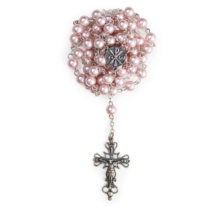 Rosario in Argento 925 con grani in Perle cerate rosa
