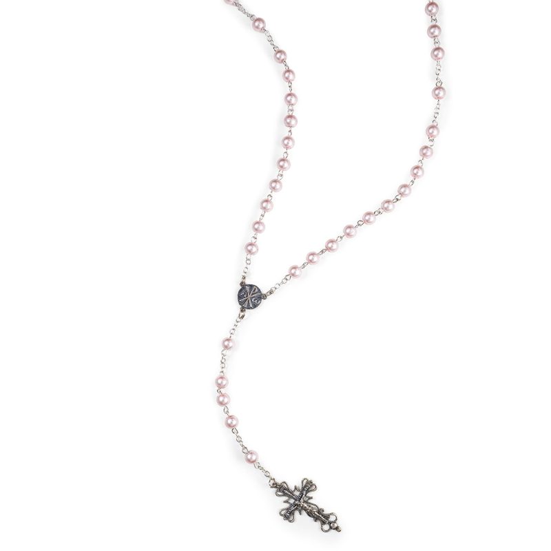 Rosario in Argento 925 con grani in Perle cerate rosa