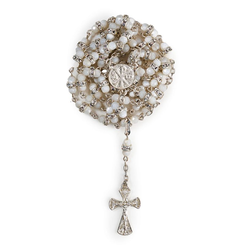 Rosario in Argento 925 con grani in Madreperla e Cristallo