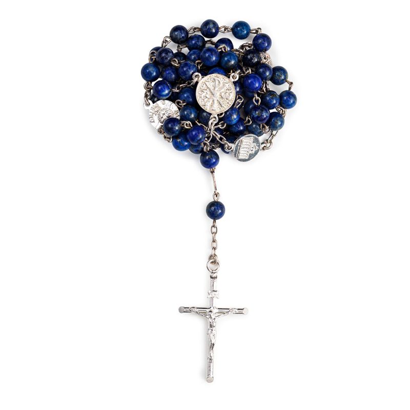 Rosario in Argento 925, con grani in Lapislazzuli e le 4 Basiliche Papali
