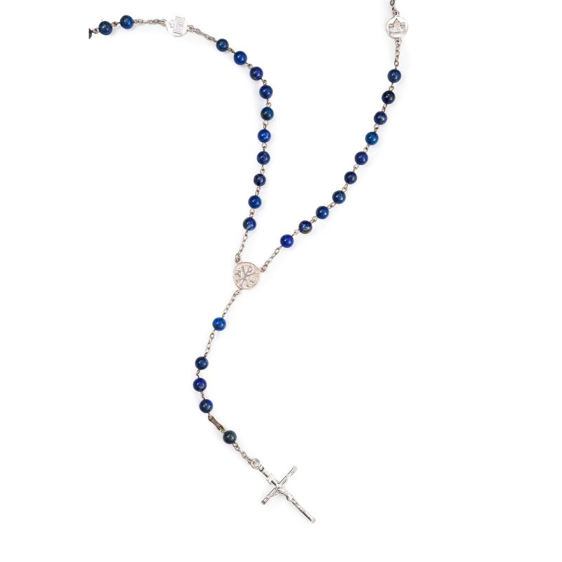 Rosario in Argento 925, con grani in Lapislazzuli e le 4 Basiliche Papali