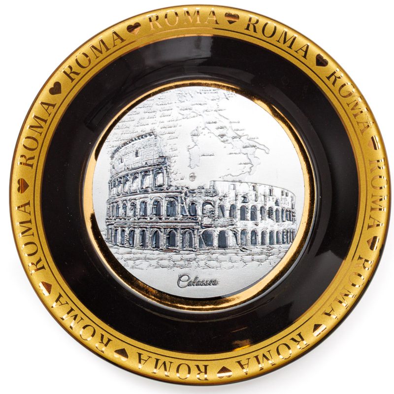 Piatto decorativo con la veduta del Colosseo in bianco e nero