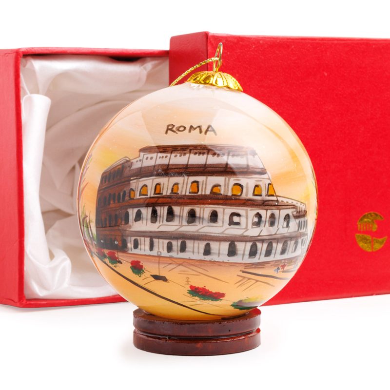 Palla di Natale in Vetro dipinta a mano Colosseo al tramonto