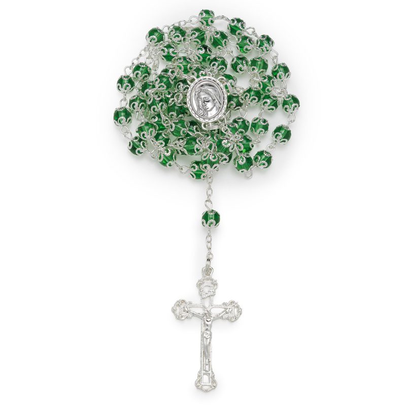 Rosario accoppigliato in vetro verde