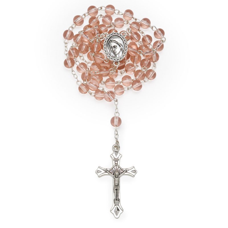 Rosario in vetro rosa