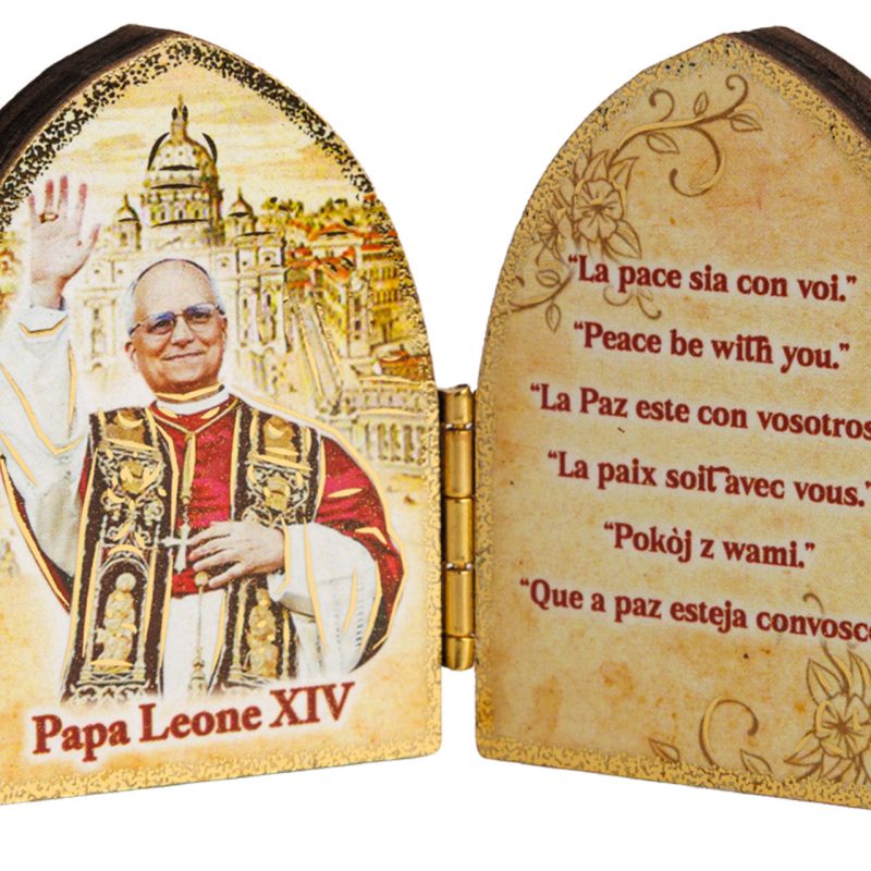 Dittico con Papa Leone XIV effetto legno