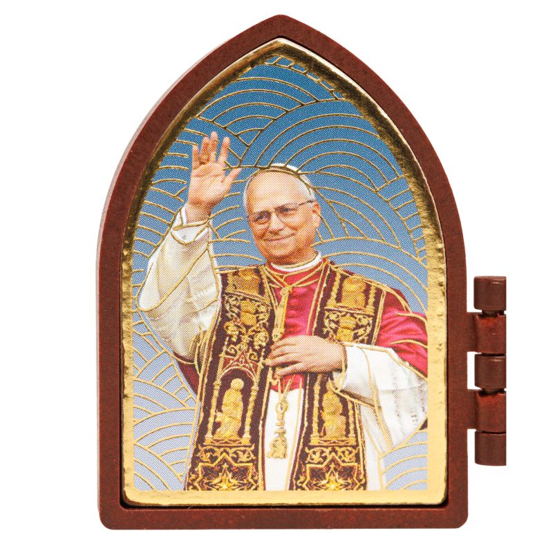 Mini dittico con Papa Leone XIV e Piazza San Pietro effetto legno