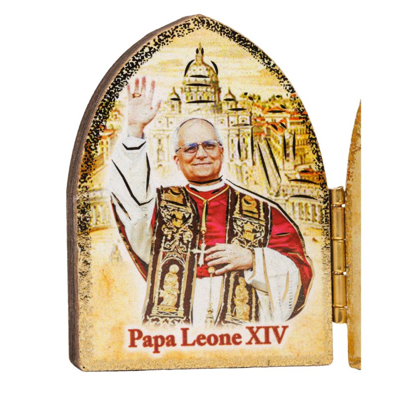 Dittico con Papa Leone XIV effetto legno