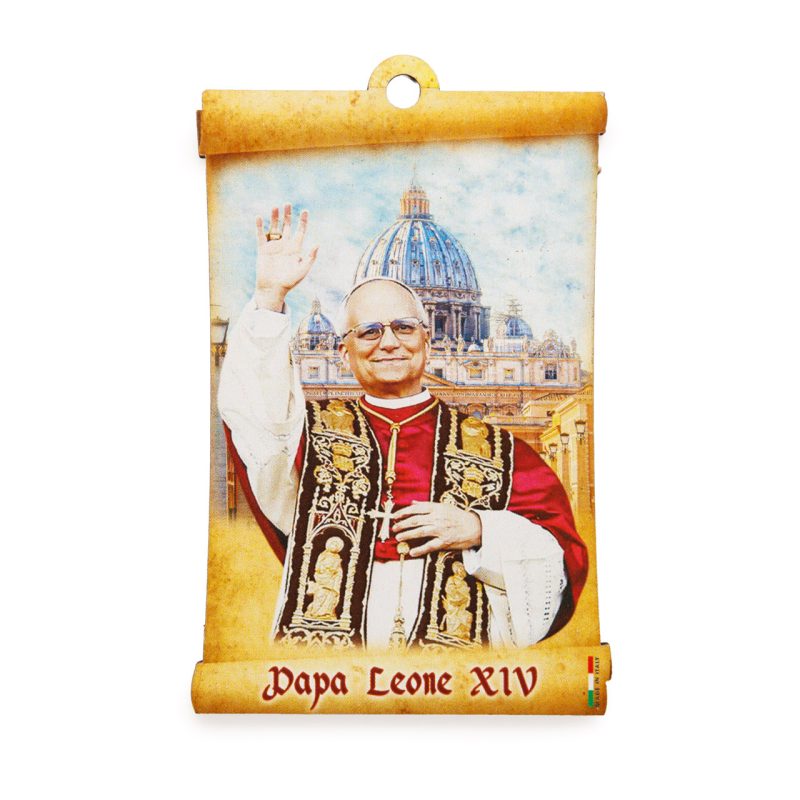 Tavoletta di legno di Papa Leone XIV con decina profumata