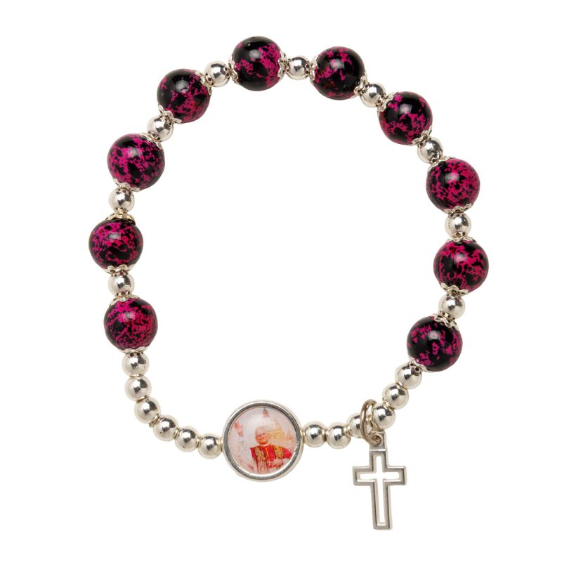 Bracciale rosario elastico in vetro con la medaglia di Papa Leone XIV