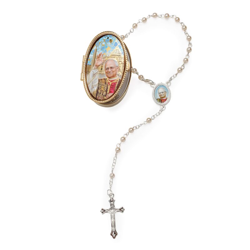 Portarosario in metallo di Papa Leone XIV con rosario