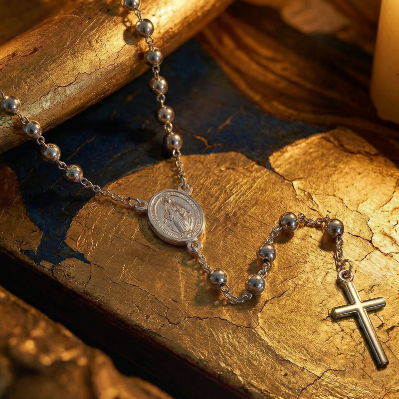 Rosario collana con la Medaglia Miracolosa in argento