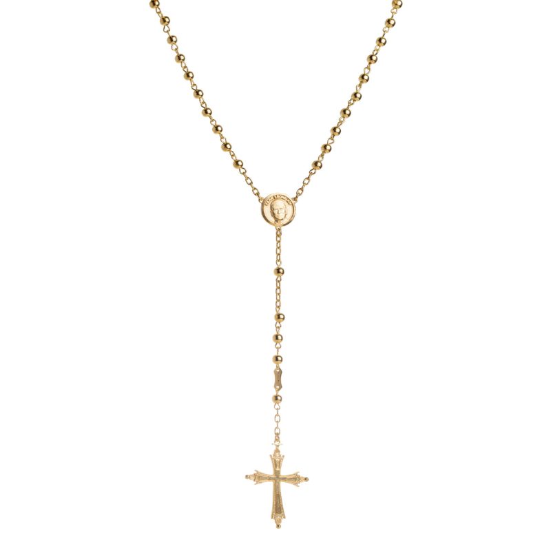 Rosario con Papa Leone XIV in argento dorato