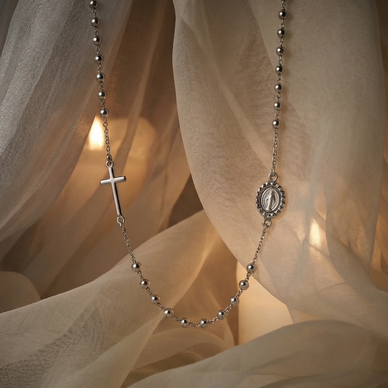 Rosario collana con la Medaglia Miracolosa in argento