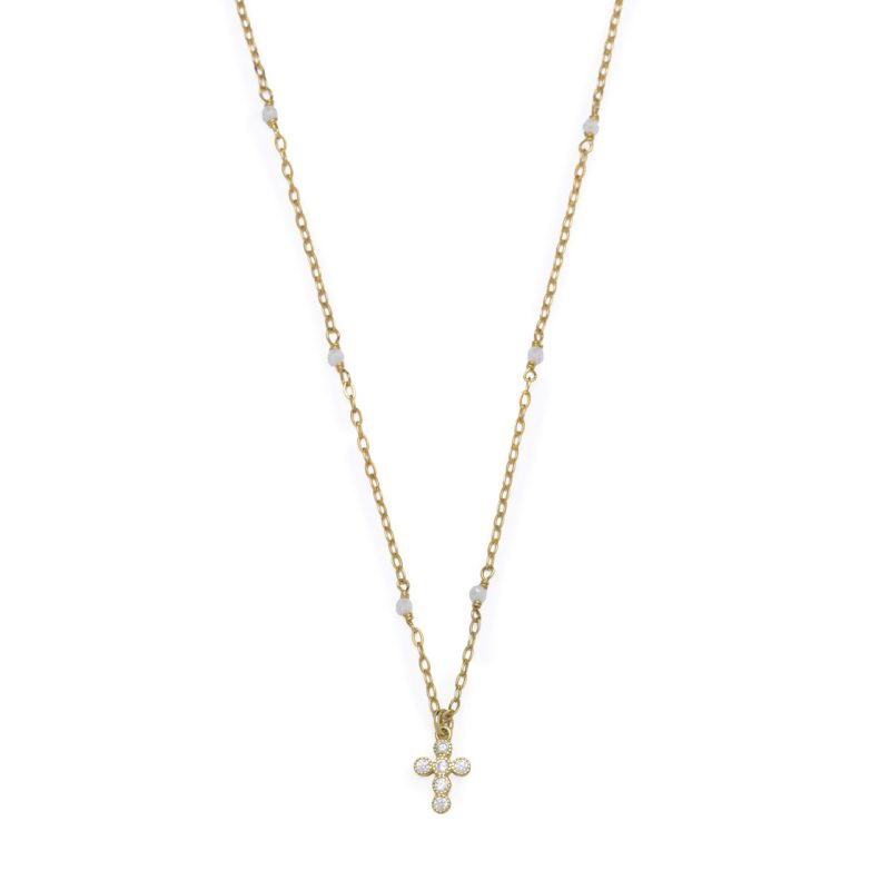 Collana con ciondolo croce in argento dorato e cristalli