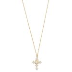 Collana con ciondolo croce in argento dorato e cristalli