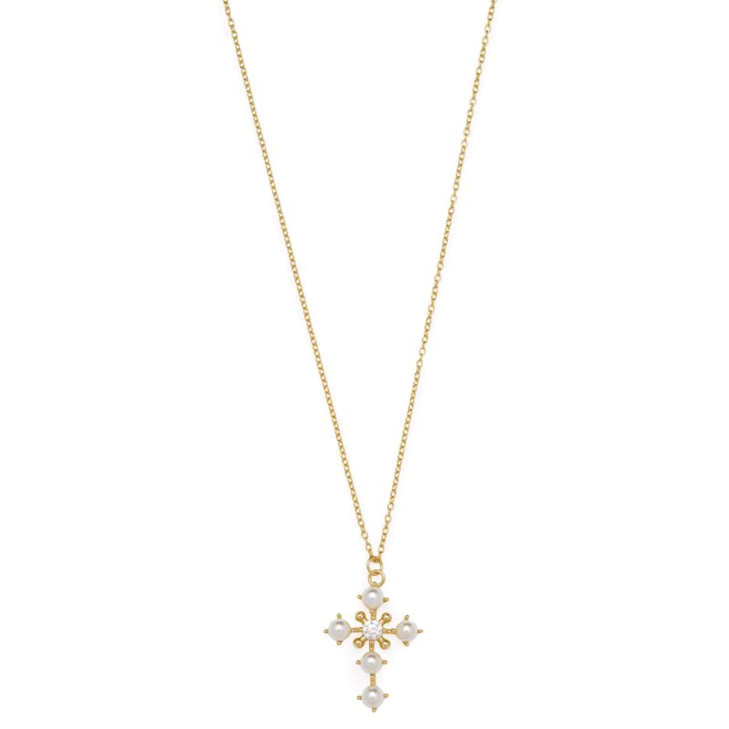 Collana con ciondolo croce in argento dorato e cristalli