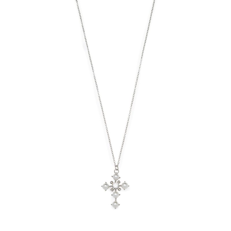 Collana con ciondolo croce in argento dorato e cristalli