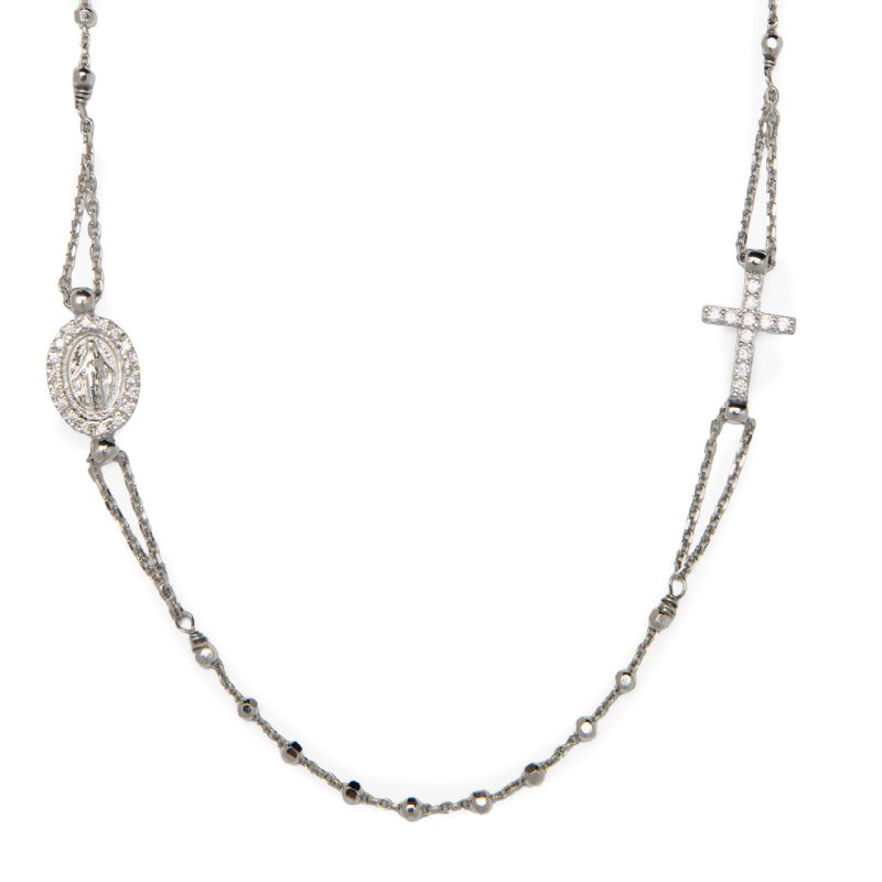 Rosario collana con la Medaglia Miracolosa in argento e cristalli