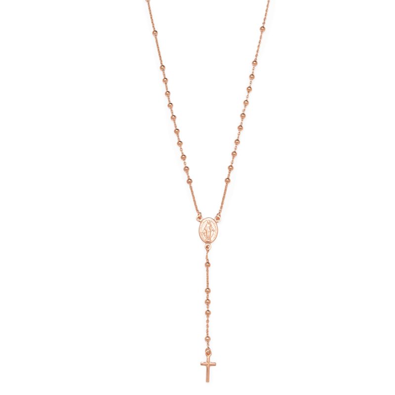 Rosario collana con la Medaglia Miracolosa in argento rosato