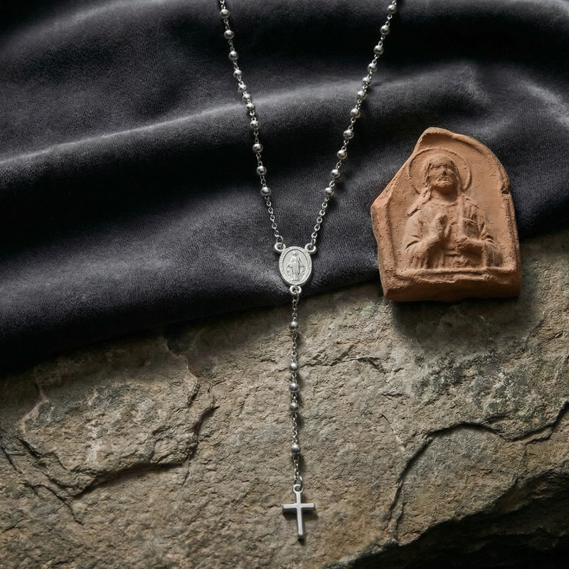 Rosario collana con la Medaglia Miracolosa in argento